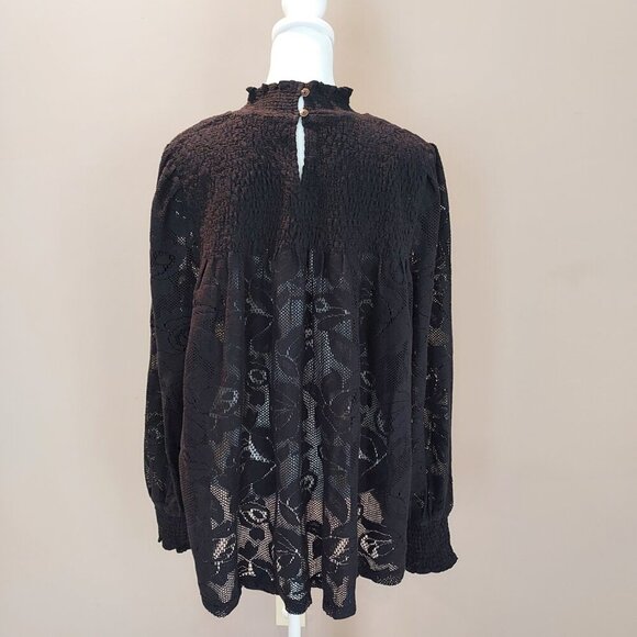 Sundance Dorina Black Lace Mock Neck Blouse Size Lg Size Lg - Picture 2 of 11